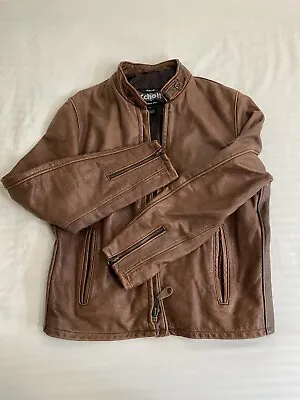$400 • Buy Schott Vintaged Brown Cowhide Cafe Racer Leather Jacket STYLE: 654VN Size Large
