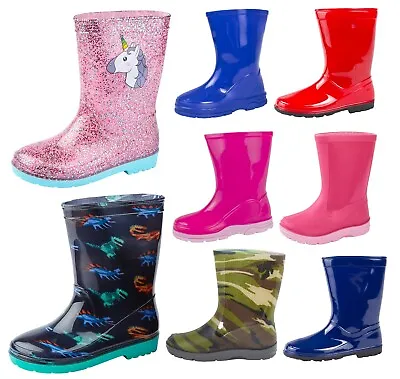 £9.95 • Buy Girls Boys Mid Calf Rain Snow Boots Rain Wellies Wellingtons Wellys Winter Size 