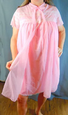 Rare!!! Avian Pink Double Layer Lacy Chiffon Nightgown&robe 2 Pc Set M New  • $99.99