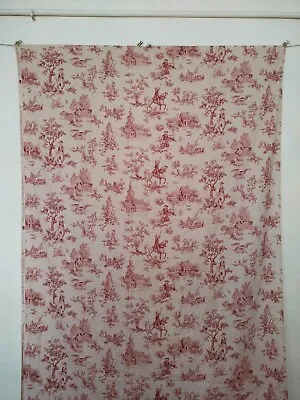 Vintage French Toile De Jouy Linen Red Textile Fabric Fragment 653 • $126