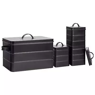 4pc Black Vintage Metal Storage Canister Set Tin Kitchen Food Rice Container Box • $43.80