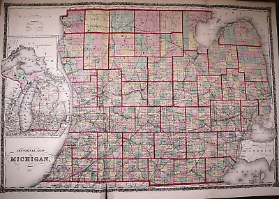 Dated 1872 Map ~ MICHIGAN - (XXL24x34)-#030 • $45.95