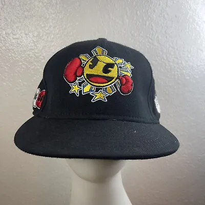 Manny Pacquiao Authentic WIP Pac-Q Black Pac-Man Fitted Hat Rare Vintage 7 1/2 • $50
