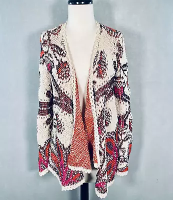 Moth Anthropologie Knit Cardigan Womens M Multicolor Floral Open Sweater • $24.89