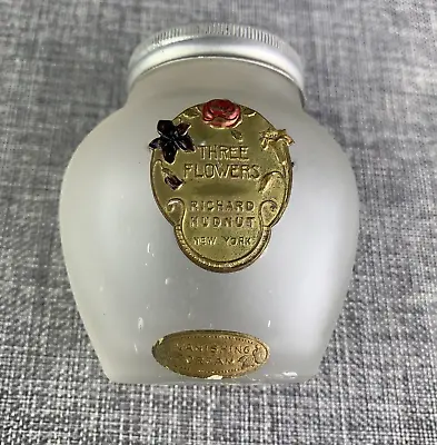 Antique Richard Hudnut Three Flowers Vanishing Cream Jar Satin Glass Empty 1920s • $43.90