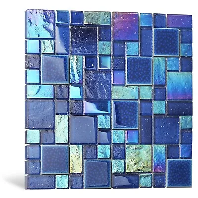 Backsplash Tile For Kitchen 5 Sheets Blue Glass Iridescent Starry Mosaic Tile • $93.95