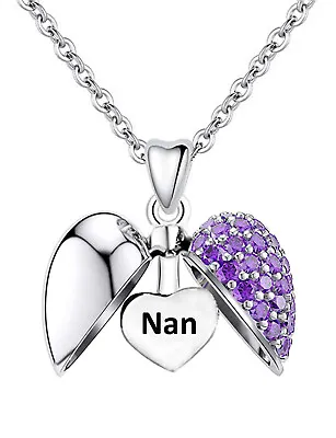 Sterling Silver 'Nan' Purple Heart Pendant & Necklace Gifts For Women Her • £29.95