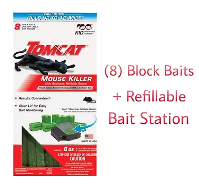 Tomcat Mouse Killer - (8) Blocks & Refillable Bait Station - Kid & Pet Safe • $11.49