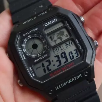 Vintage Casio Men's Digital Watch Wristwatch World Time 5 Alarms AE-1200WH Works • $11.50