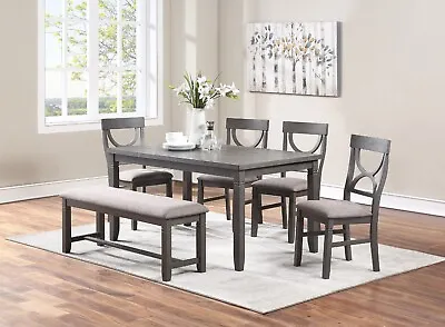 Modern Unique Design Side Chairs Table Bench 6pc Dining Set Cushion Seat Grey • $1249.99