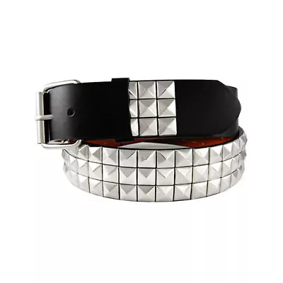 Punk Rock Silver Black Metal Rivets Pyramid Studs Black Leather Belt With Buckle • $10.75