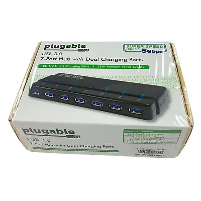 Plugable 7 Port USB 3.0 Hub With Dual Charging Ports SUPER SPEED 5 Gbps New • $23.99