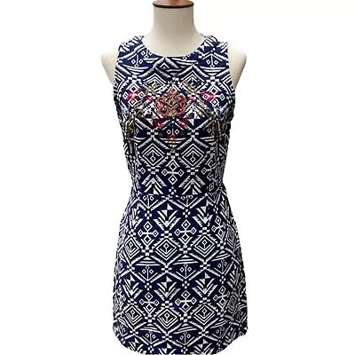 Miami  Dress Size Small Aztec Print Embroidered Cutout Back Sleeveless Mini • $22.87