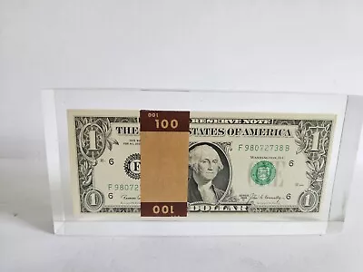 Lucite Acrylic 100 Dollar Bill Block Paper Weight Vintage 100 Dollar Strap • $100