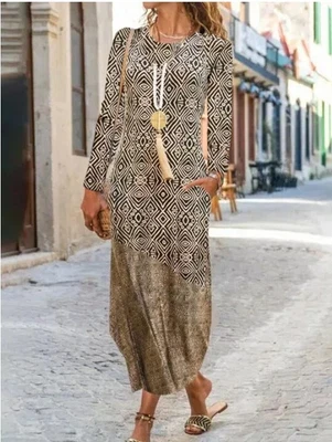 £12.39 • Buy Long Sleeve Straight Ankle-Length Fair Isle Summer Fashion Women Crew Neck Dress