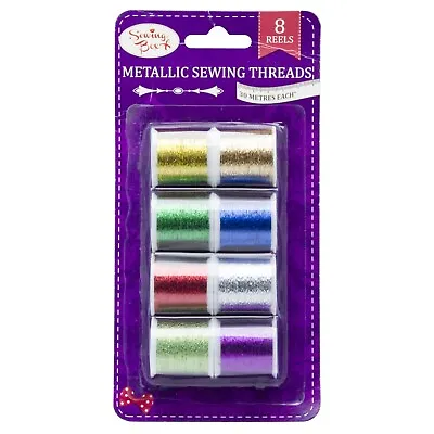 £5.99 • Buy Pack Of 8 Reels Of Assorted Coloured Metallic Sewing Threads By Sewing Box