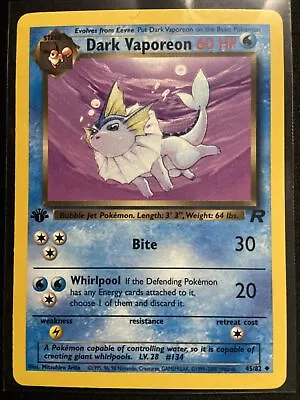 2000 Pokémon TCG 1st Edition Dark Vaporeon Non Holo Team Rocket 45/82 Mint-LP • $7.65