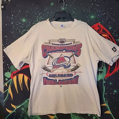 COLORADO AVALANCE Vintage 1996 Champions THRASHED Starter T-shirt Size XL NHL • $15