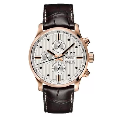 Mido Multifort Chronograph Rose Gold Bezel Brown Strap Mens Watch M0056143603100 • $1599