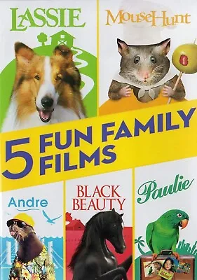 5 Family Films Lassie Mouse Hunt Andre Black Beauty Paulie (DVD) NEW Sealed • $15.99