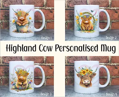 Personalised Highland Cow Coo 11oz Ceramic Mug Cup Including Name / Message Gift • £9.99