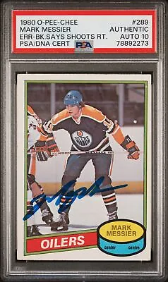 Mark Messier 1980 O-Pee-Chee Signed Rookie Card #289 Auto Graded PSA 10 78892273 • $599