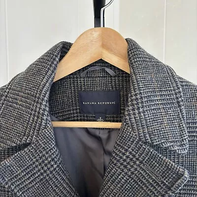 Banana Republic Gray Glen Plaid Heavy Wool Mid Length Classic Pea Coat Men Small • $54.99