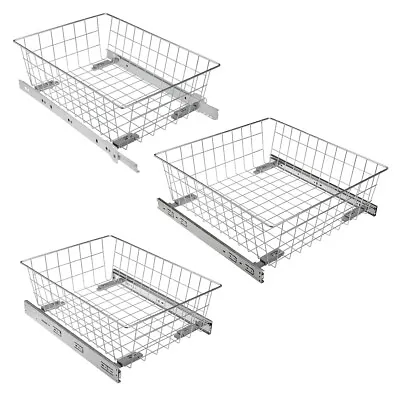 Pull Out Wire Basket Drawer Soft Close Full Extension Wardrobe Storage Organiser • £35.59