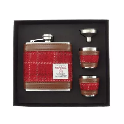 Harris Tweed Tartan  6 Oz Hip Flask Gift Set   Best Man Gift Wedding Gift • £17.99