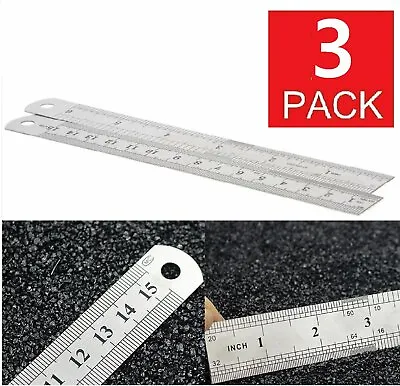 3-Pack Stainless Steel Metal Straight Ruler Scale Double Sided 6 Inch / 15 Cm • $4.55