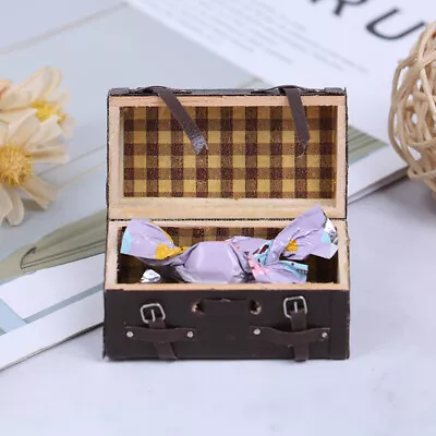 1/12 Miniature Dollhouse Vintage Leather Wood Suitcase Luggage Classic ToyY^W_ • $7.90