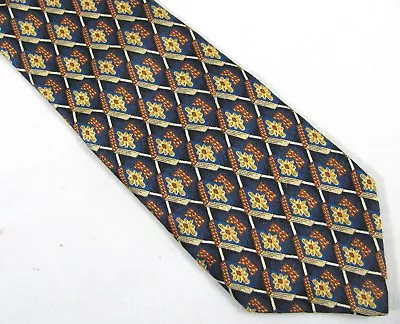 Marcello Di Milano Blue Geometrc Diamond Yellow Flower Silk Neck Tie Italy 59  • $8.99