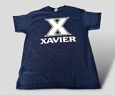 Xavier University Musketeers Mens Large Navy Blue T-shirt Logo Spell Out College • $12