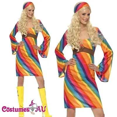 Ladies 60s 70s Retro Hippy Costume Womens 1960s 1970s Go Go Hippie Fancy Dress • $44.64