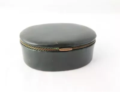 Vintage Faux Green Leather Oval Lidded Box Traveling Sewing Kit Empty • $15