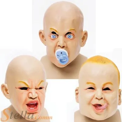 Unisex Rubber Scary Baby Full Head Masks Fancy Dress Halloween Costume Outfit • £9.99