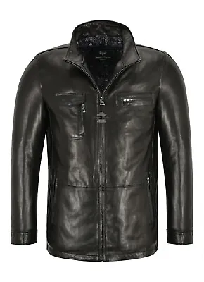 Men's Leather Jacket Black Semi Veg Tanned Italian Lambskin Biker Racer Jacket • £219.53