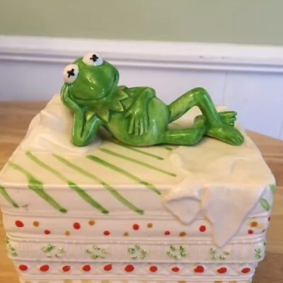 Christmas Candy Dish Ceramic Frog On Bed Pillow Trinket Unique Rare Nice! • $16.50