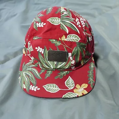 Vans Hat Cap 5 Panel Red Floral Hawiian  Leather Strap Back Outdoor Skate Mens • $19.99