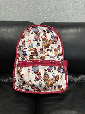 Lesportsac Route Backpack Pink / White Animal Party NWOT Dog Car Rabbit • $79.95