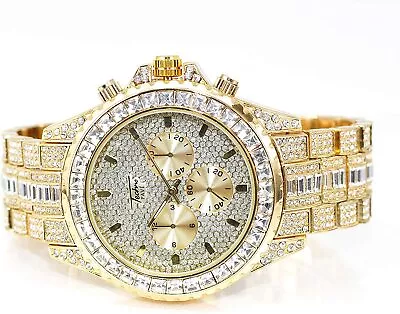 Men Fully Gold Iced Watch Bling Rapper Simulate Diamond Metal Band Luxury Style • $29.98