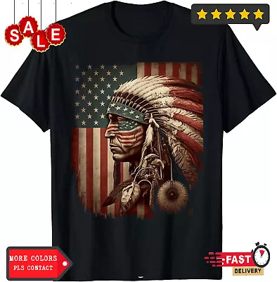 Native American Indian Chief American USA Flag T-Shirt • $15.92