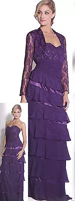 Mother Of Bride /Groom Evening Long Dress W Jacket Gown Party Plum Large Fit 10 • $64