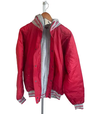 New Cabela's Jacket Mens L Full Zip Quilt Lined Built In Hoodie Red • $29.99