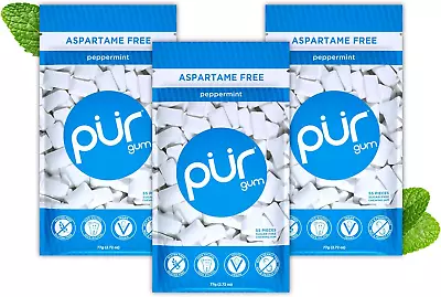 PUR 100% Xylitol Chewing Gum Sugarless Peppermint Sugar Free + Aspartame Free  • £14.87