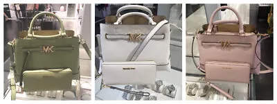 Michael Kors Large Leather Satchel Handbag Purse Crossbody + Wallet - VAR. • $279