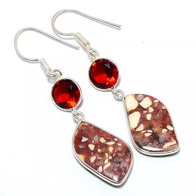 Natural Brecciated Mookaite Garnet 925 Silver Plated Earring 2.30  M1556 • $12.60