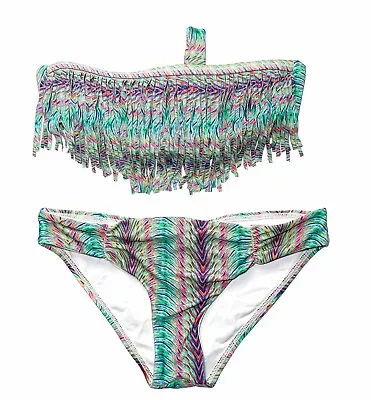 L*Space Swimwear Fringe Bandeau Top Cheeky Bottoms 2 Piece Bikini Small • $68