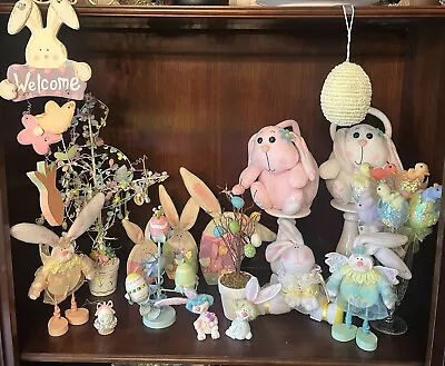 Large Vintage Lot Of Easter Decorations Bunnies Eggs Trees Baskets Chicks… • $19.99