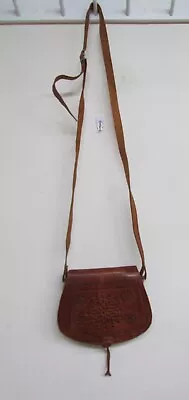 Tan Tooled Leather Saddle Style Across Body Bag Handbag • £9.99